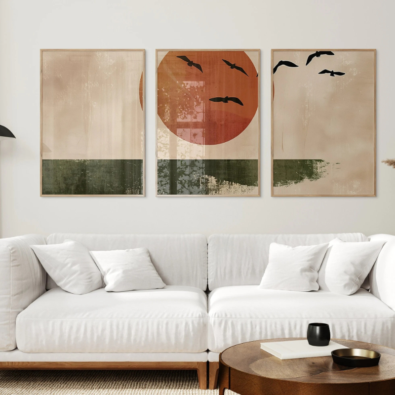 3pc Abstract Sun and Birds Pri – обзор и цена Japanese Living Lifestyle
