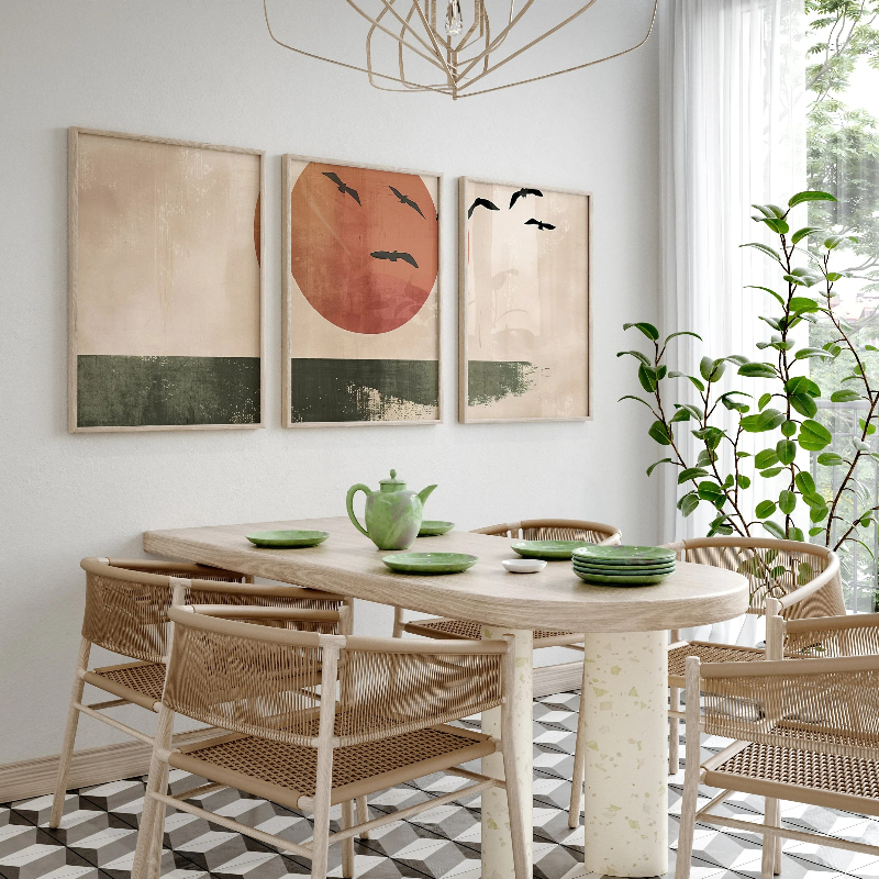 3pc Abstract Sun and Birds Pri – обзор и цена Japanese Living Lifestyle